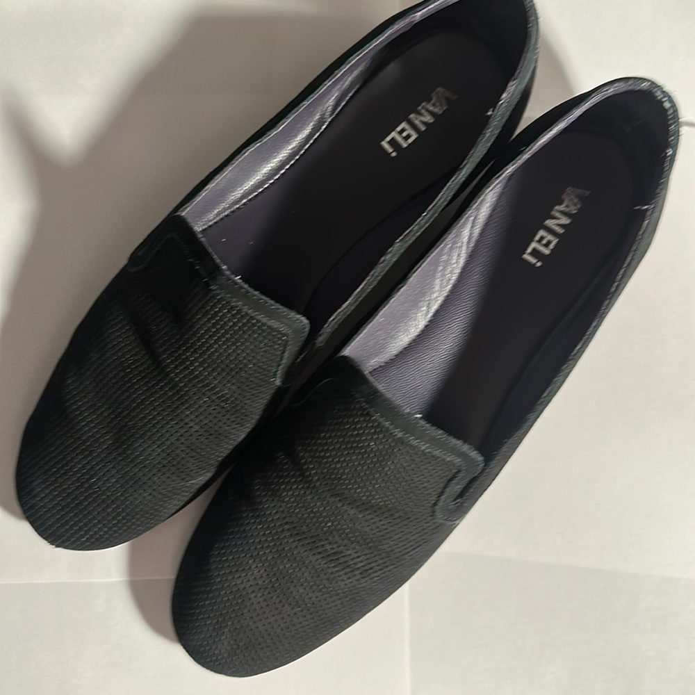 Van Eli nubuck black flats with textured detailing